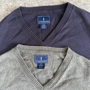 Lanesboro Sweaters Mens Large Purple Gray V Neck Cotton Cashmere Blend Lot 2